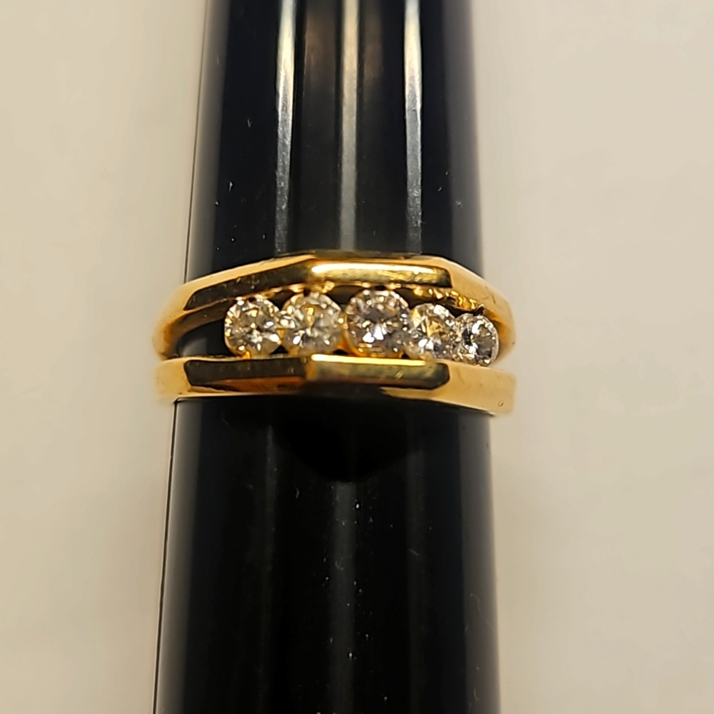 14K Yellow Gold 5 Channel Diamond Men's Ring